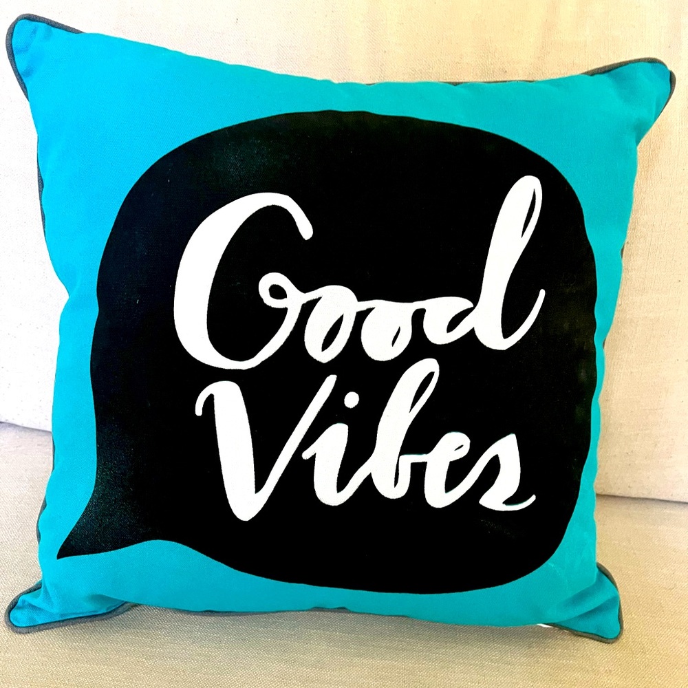 Good Vibes decorative pillow. Dorm room ready!